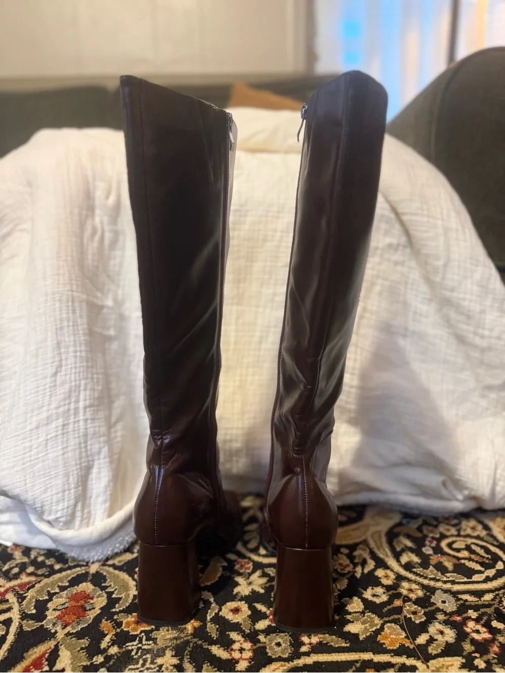 Women’s Tall Burgundy Leather Block Heel Boots